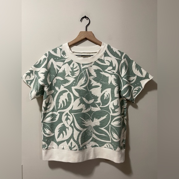 Madewell Frosted Sage & Cream Tropical Floral Frayed Sweatshirt Size Small - Picture 3 of 7